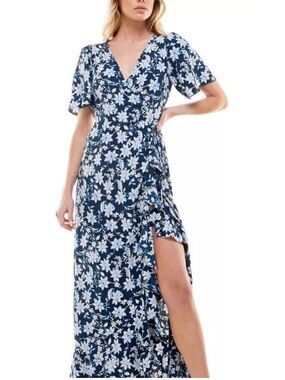Socialite Navy and White Floral Wrap Dress